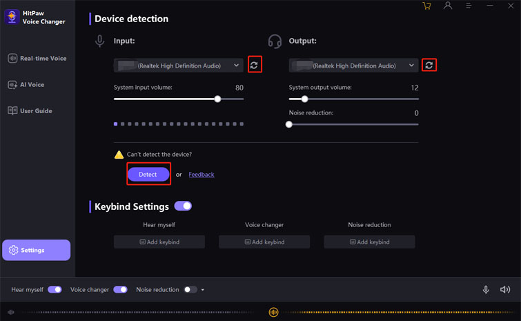 choose input & output in hitpaw voice changer