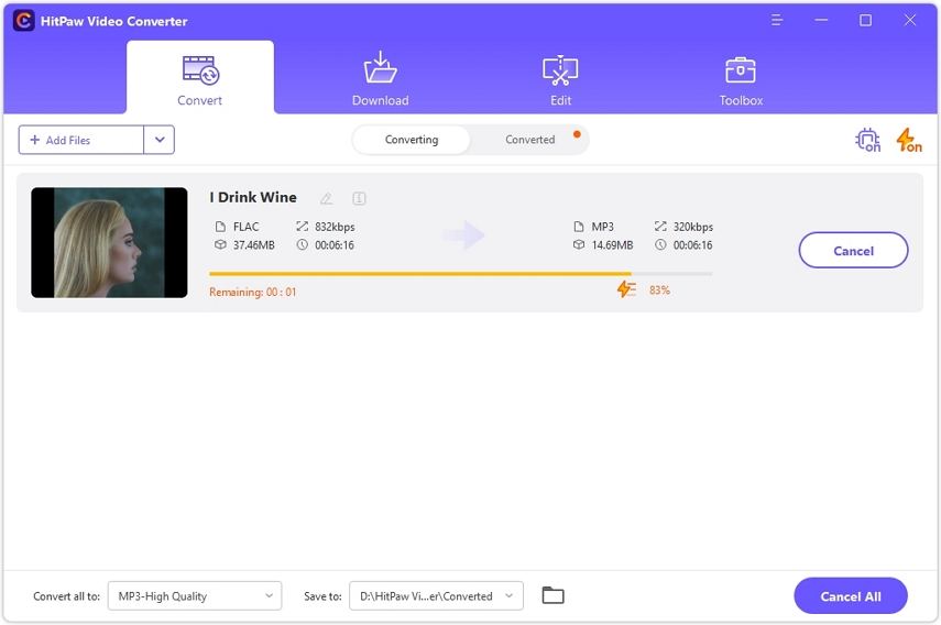start converting audio in hitpaw video converter