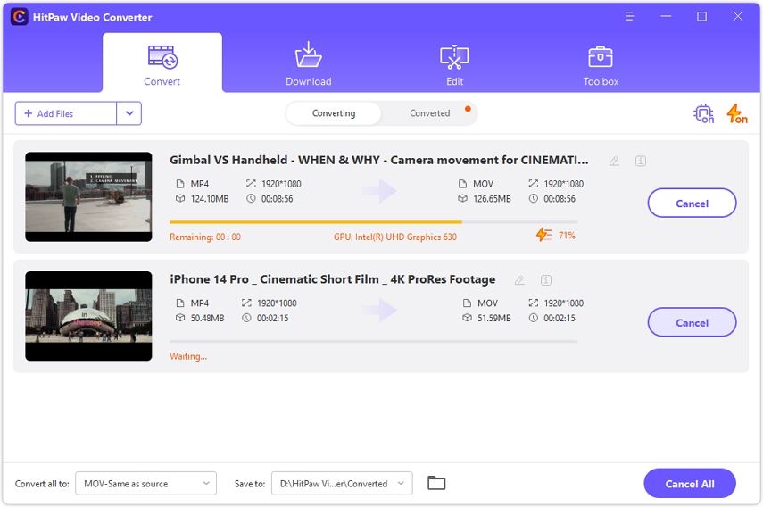 start converting video in hitpaw video converter without quality loss