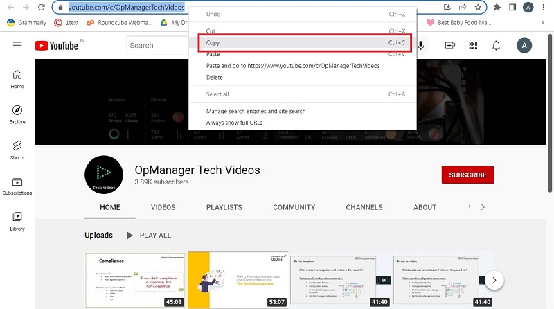 copy youtube link