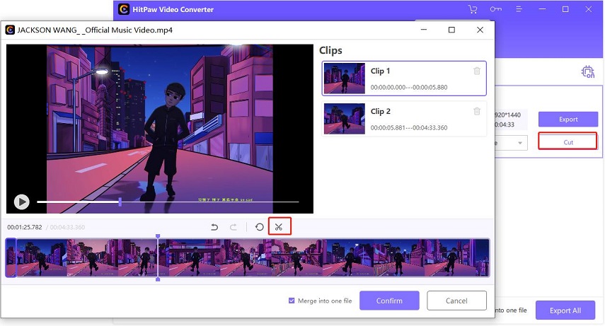 trim the download youtube video in hitpaw video converter