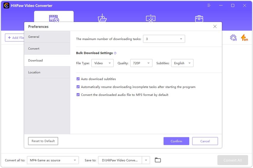 HitPaw video converter Download Preferences