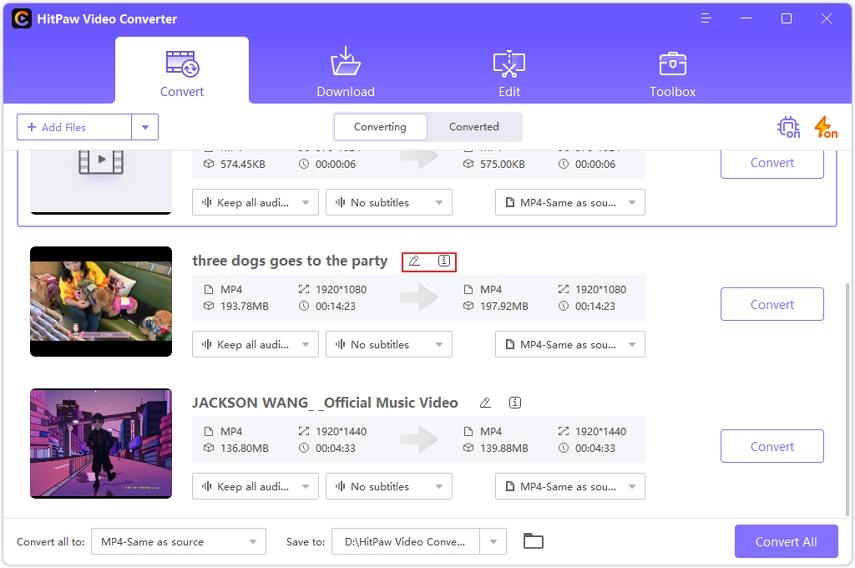 edit video information in hitpaw video converter