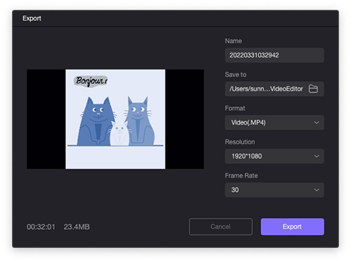 Select the Export to edit and convert the GIF to MP4 video