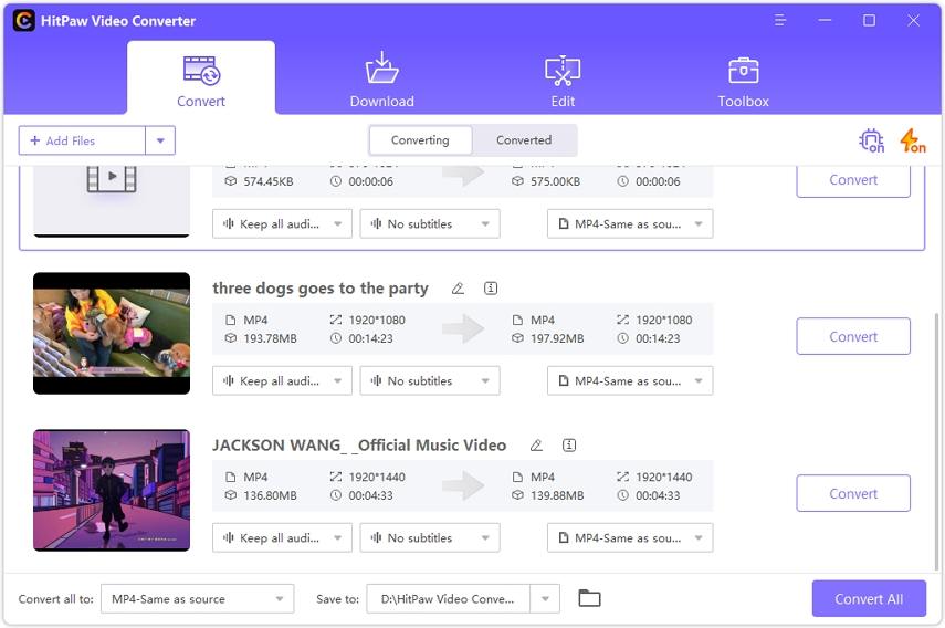 videos are imported successfully to hitpaw video converter