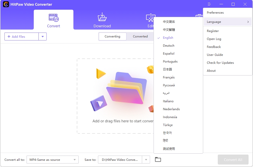 hitpaw video converter supported languages