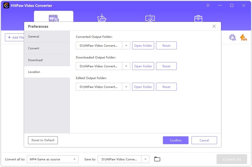 hitpaw video converter location preferences
