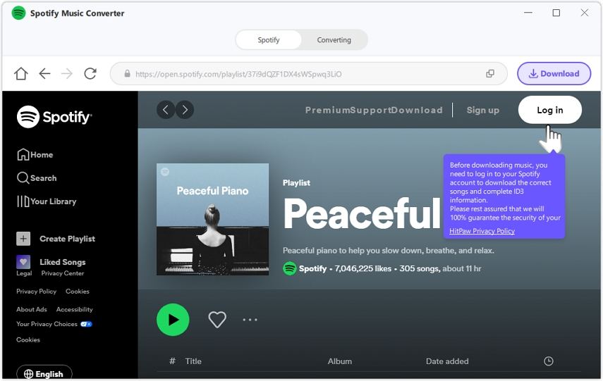 log into hitpaw spotify web player