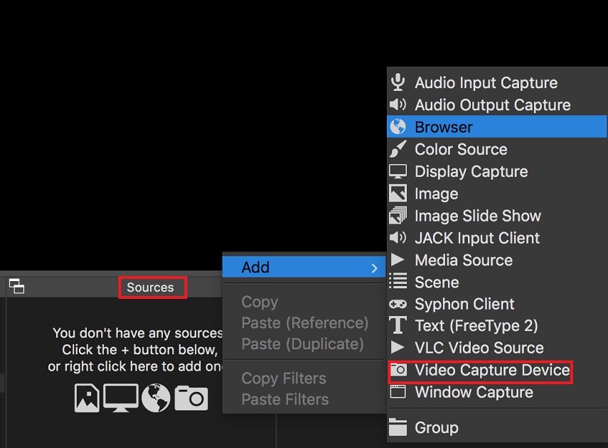 select video capture device from obs sources