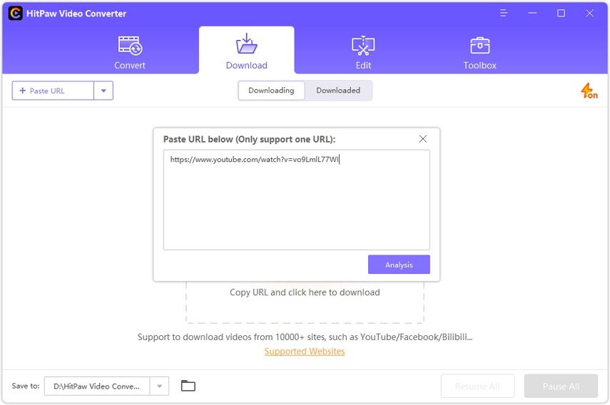 Select the Paste URL on the top left corner