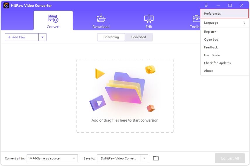 HitPaw video converter preferences
