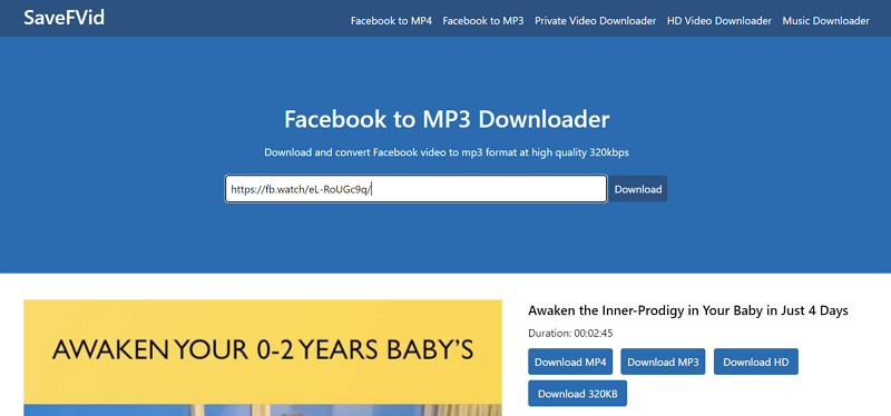 SaveFVid Facebook Video to MP3 Converter